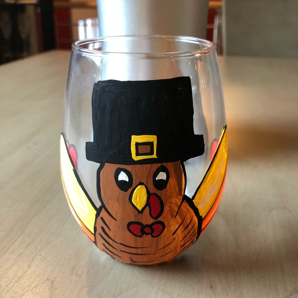 HAND CRAFTED Thanksgiving Wine Glass or Candleholder